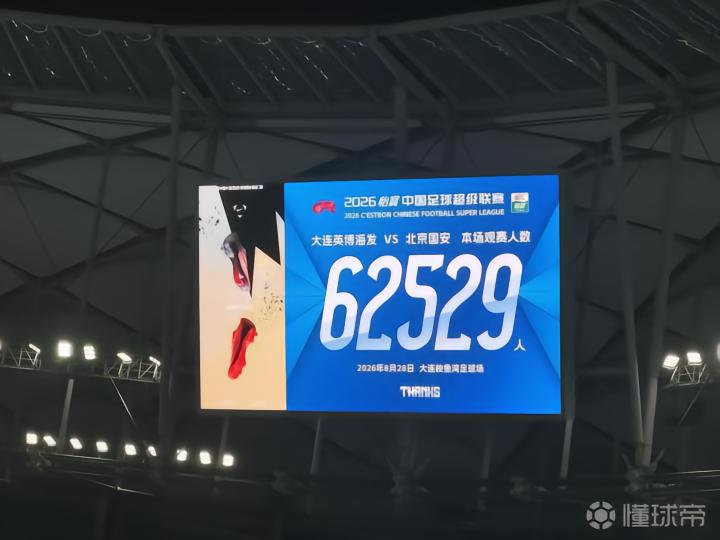 大连英博主场新纪录,62529人现场观战国安